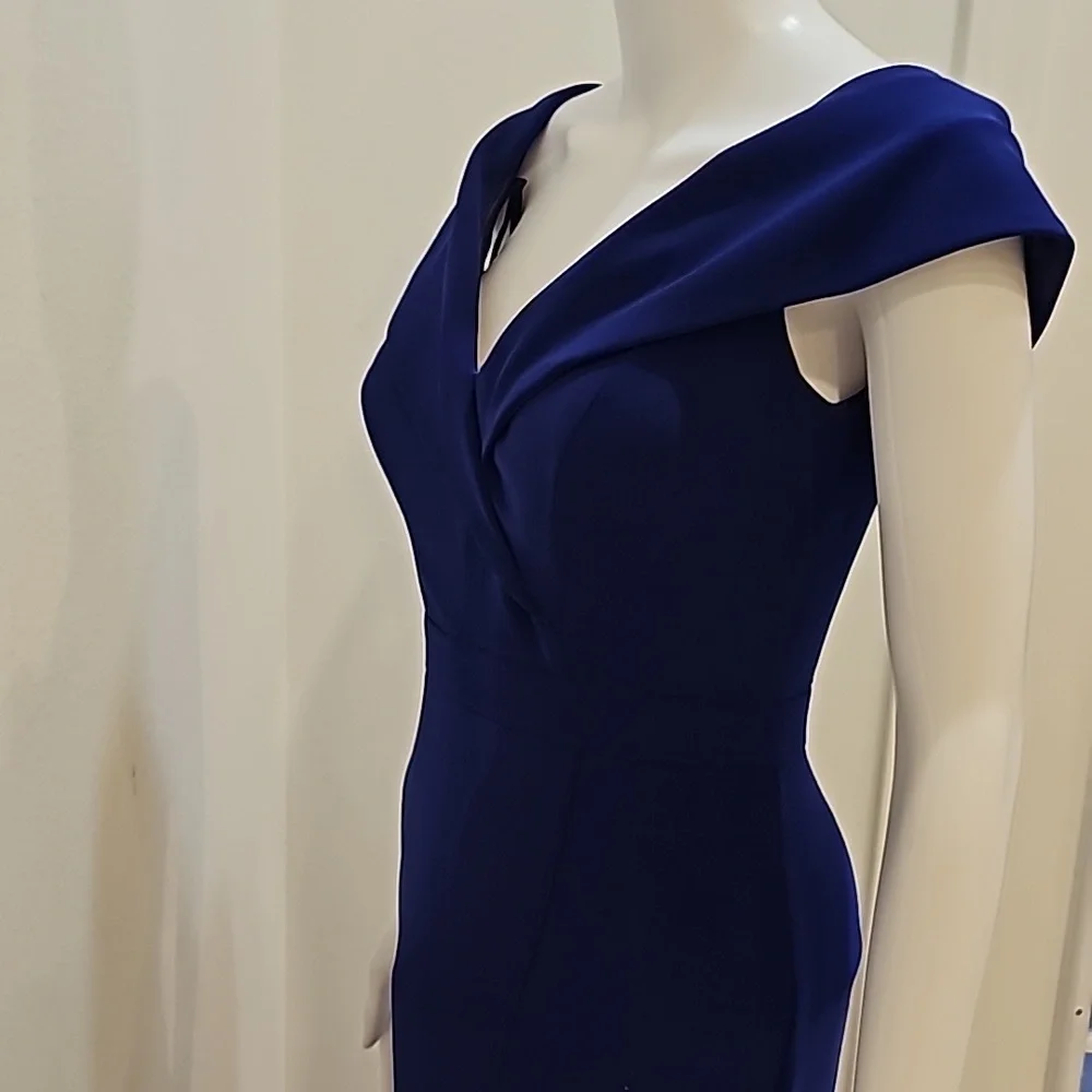 Xscape Cocktail Purple Blue Off-The-Shoulder V-Neck, Gown Siz 6